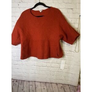 PURE JILL Women Red Wool Linen Blend Oversized Knit Kangaroo Pockets Sweater Sma